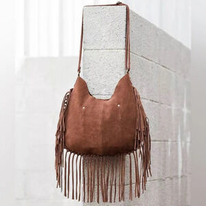 Tshirt & Jeans Genuine Suede Leather Fringe Oversized Boho Bag